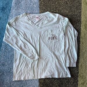 VS PINK Mint Green V-Neck Long Sleeve Shirt w/ Sequins